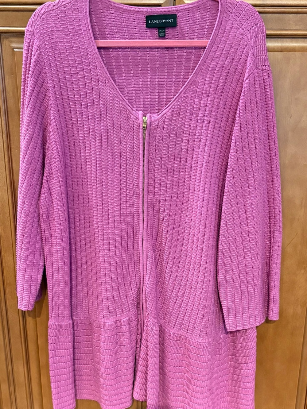 Lane Bryant Deep Pink Zip-Front Ribbed Cardigan 26/28.